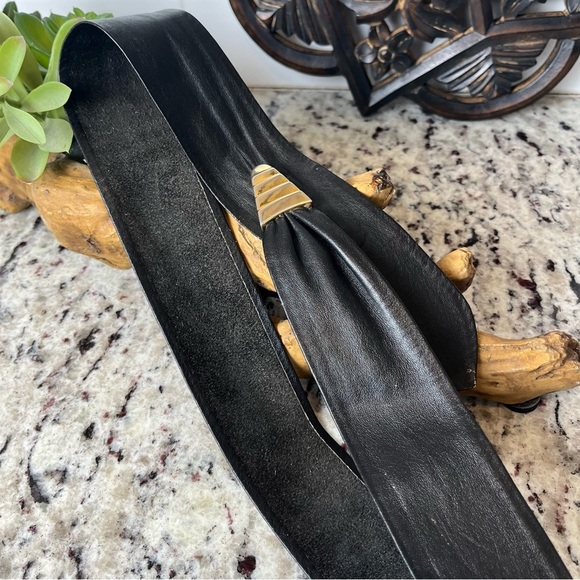 Black Leather Belt with Gold Accent - Picture 1 of 7
